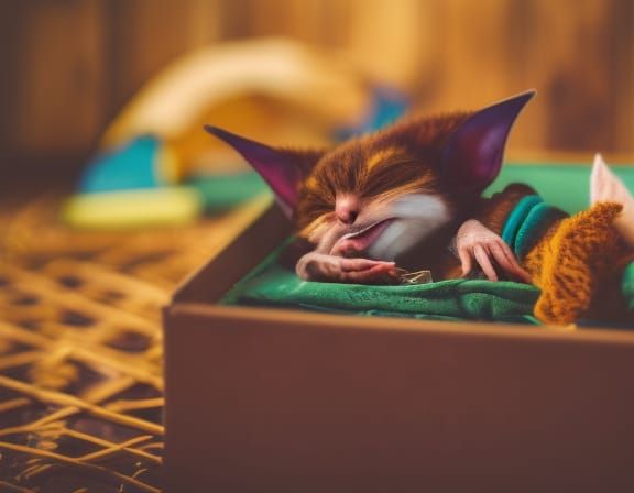 A Tiny Goblin Asleep in a Storybook Box