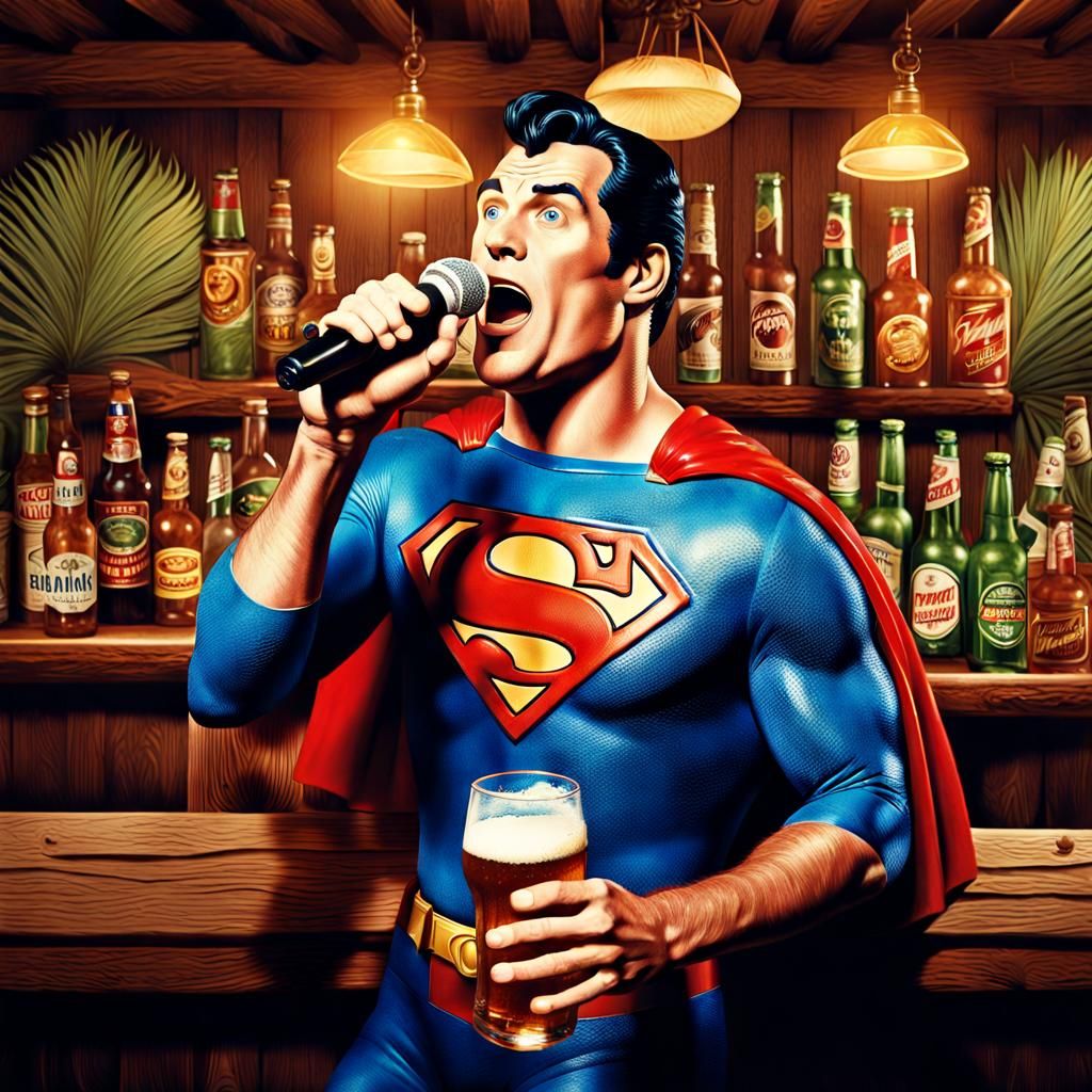 Superhero Karaoke at Tropical Bar: Vintage Photography