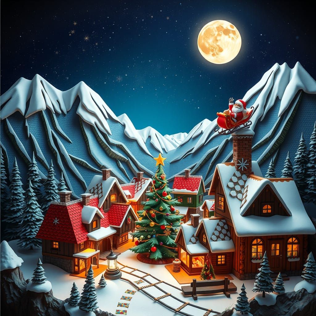 Whimsical Christmas Village under Sparkling Starlight