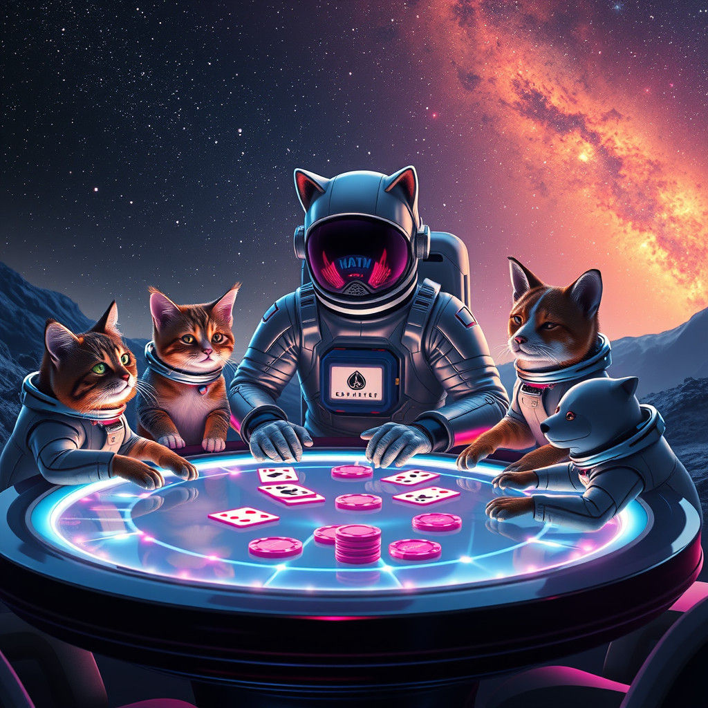 Astronauts Playing Poker with Cats and Dogs in Space