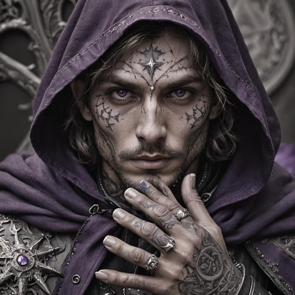 Dark Fantasy Portrait with Star Tattoos, Digital Art