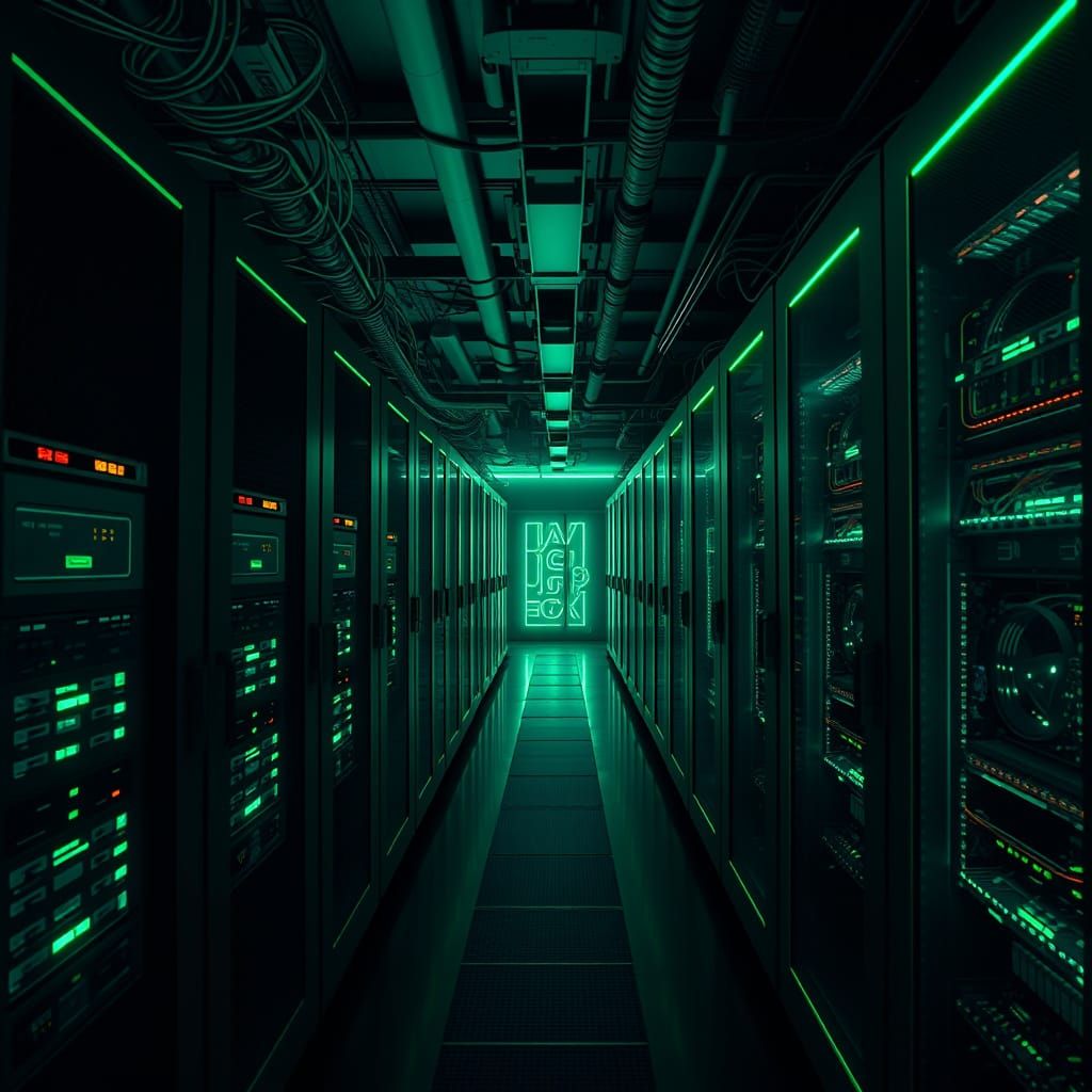 Data Center in Neon-Lit Industrial Aesthetic
