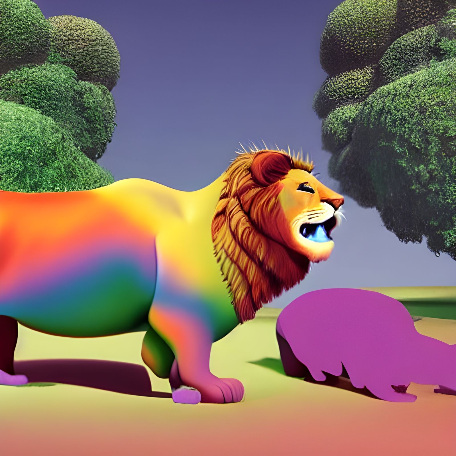 Shapeshifting Lion in a Spectral Zoo: 3D Render