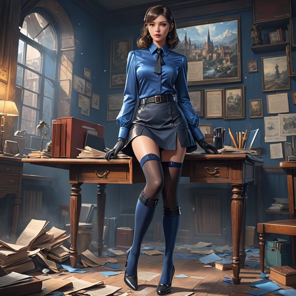 Secretary in Miniskirt: Detailed Matte Painting