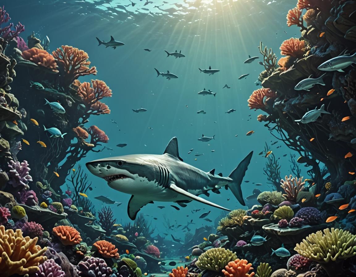 Shark Cruises Above a Vibrant Coral Reef