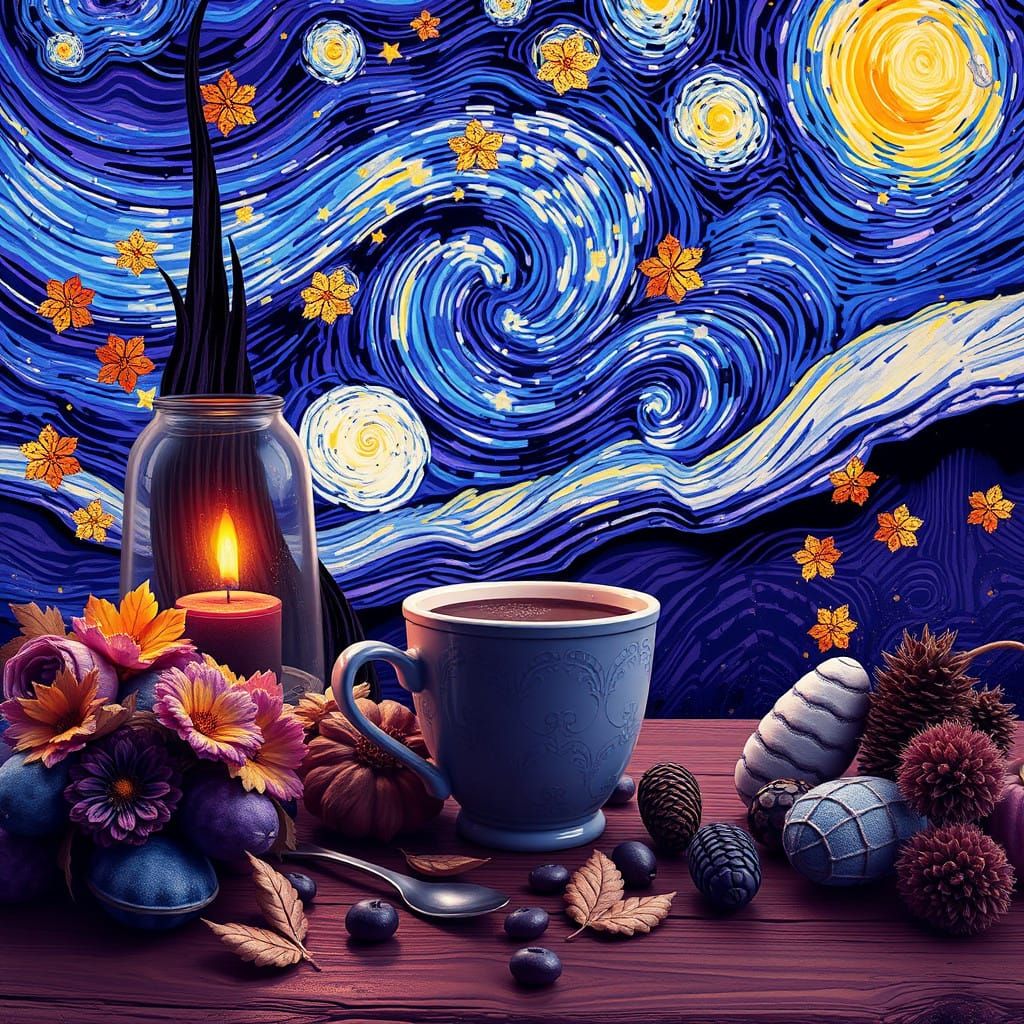 Dreamy Coffee Scene in Vibrant Purple