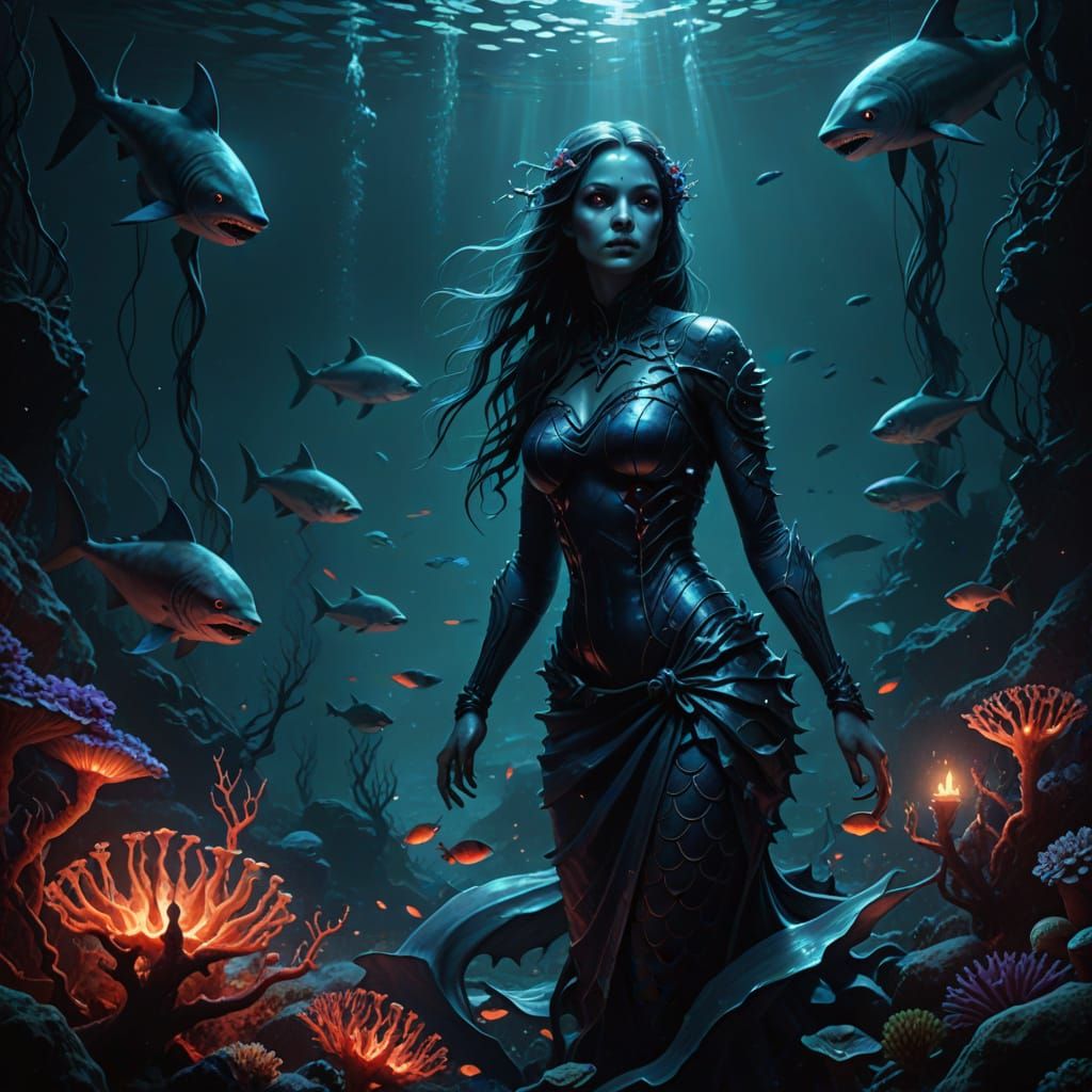 Eerie Dystopian Mermaid in Dark Waters