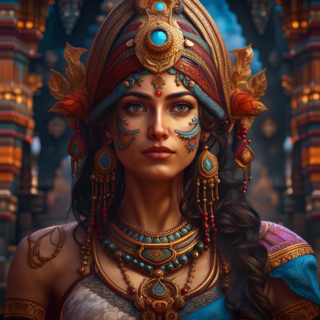 Goddess Parvati with Indian Ornaments: Fantasy Art