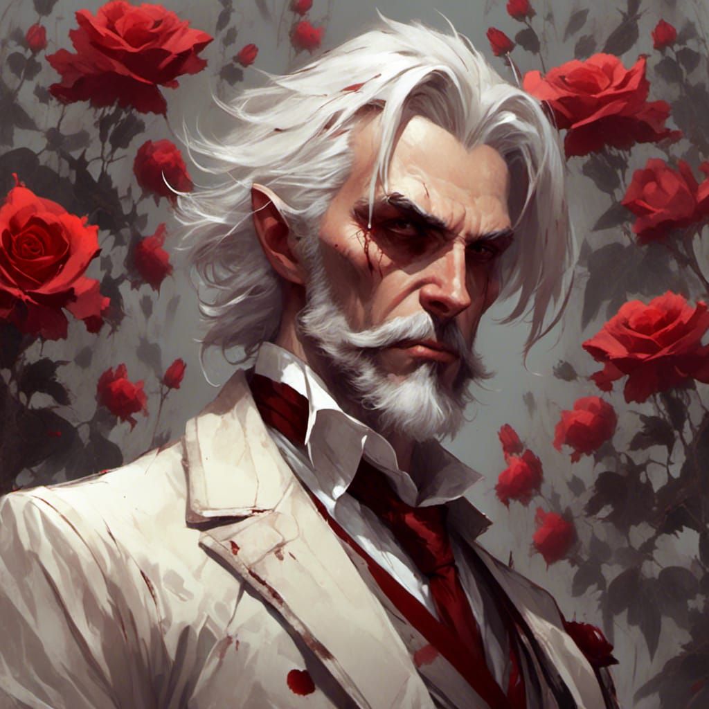 Sinister Man with Rose, Hyperdetailed Concept Art