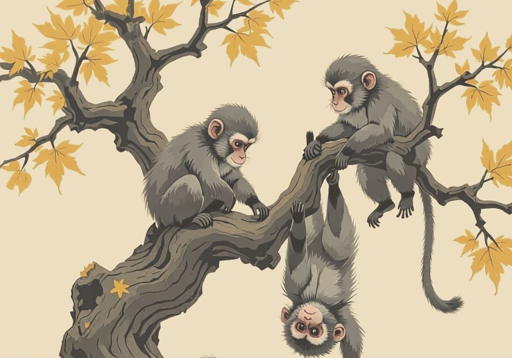 Chinese Ink Art: Monkeys in a Tree