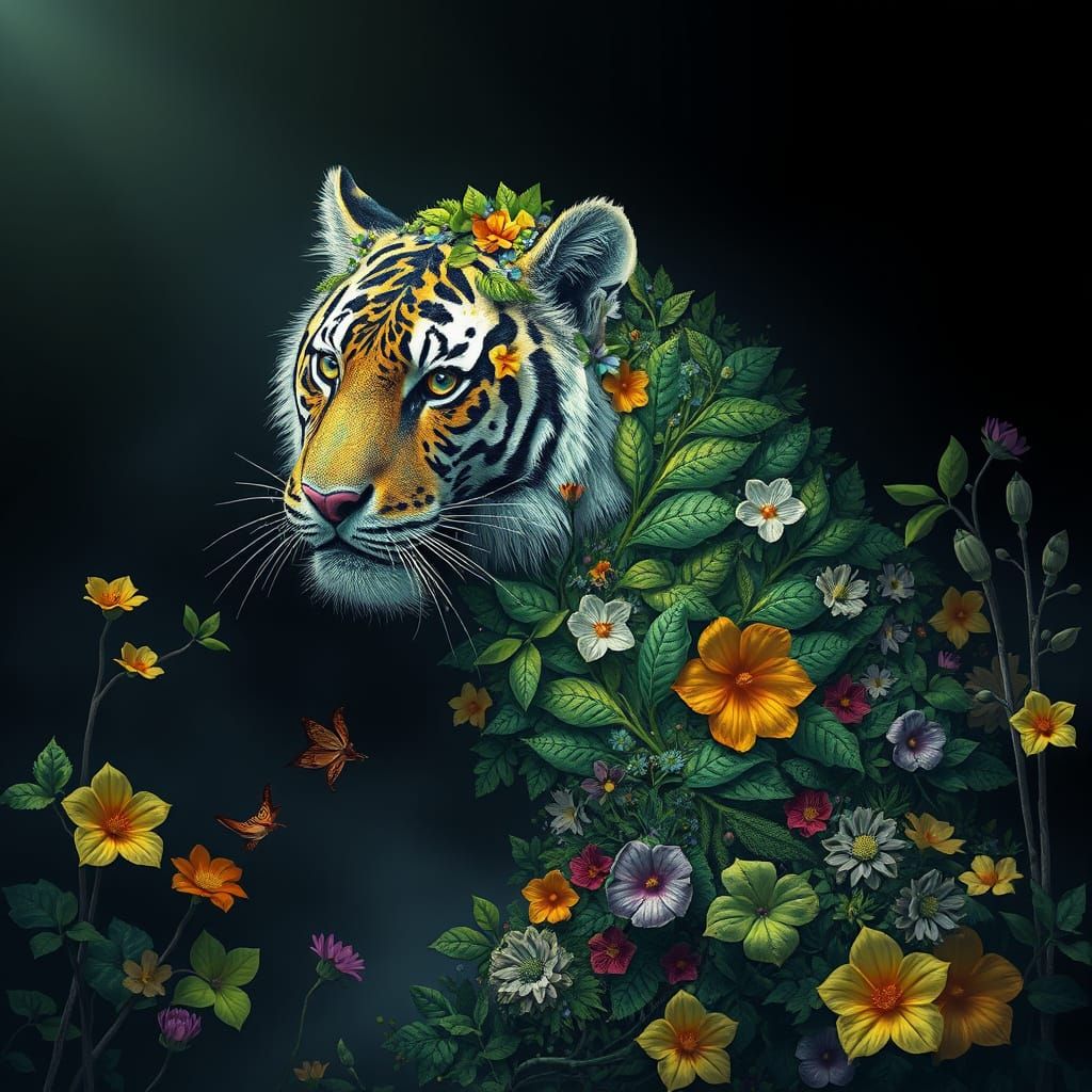A mesmerizing, high-definition render of an abstract tiger m...