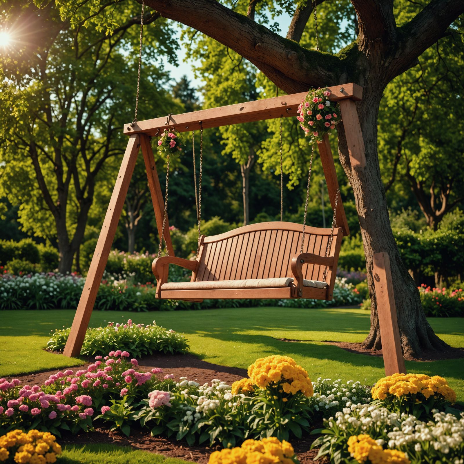 Vibrant Garden Swing in Stunning Hyperrealistic Style