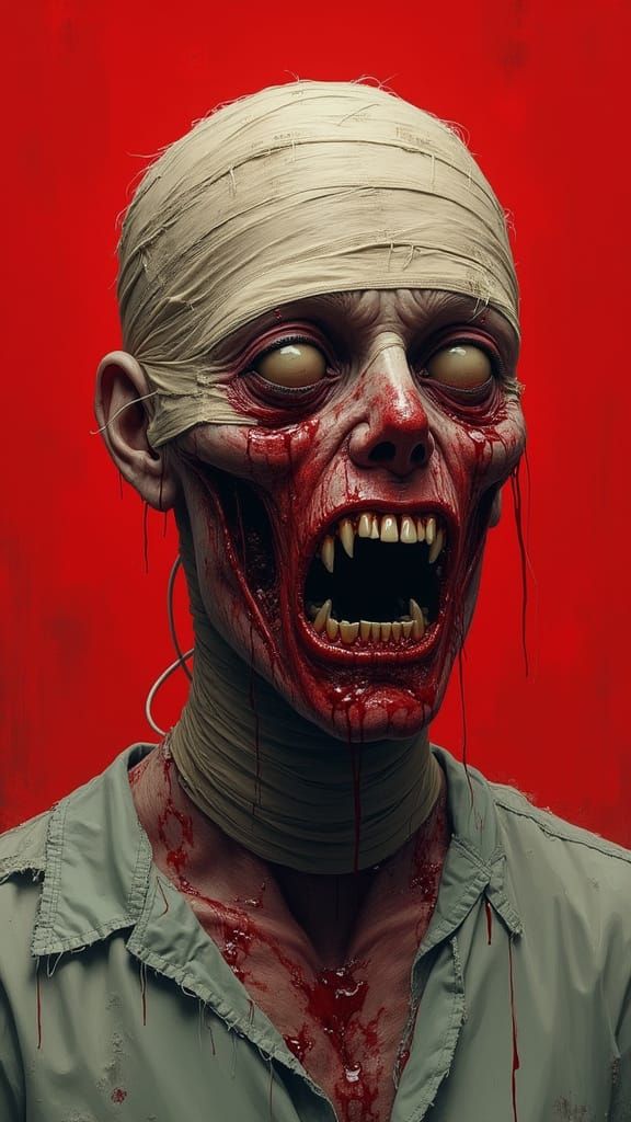 Disturbing Decayed Figure in Digital Horror Illustration