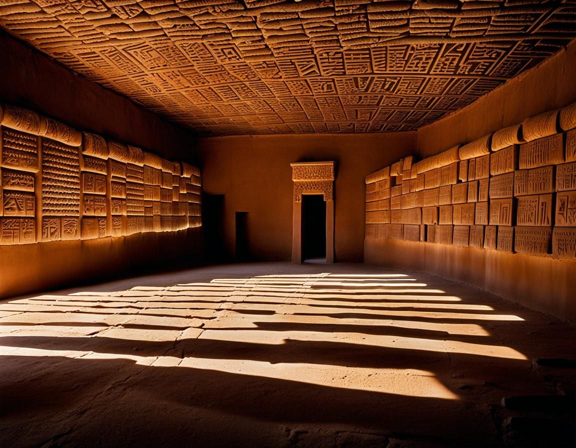 Assyrian Scholars Study Cuneiform Tablets in Library