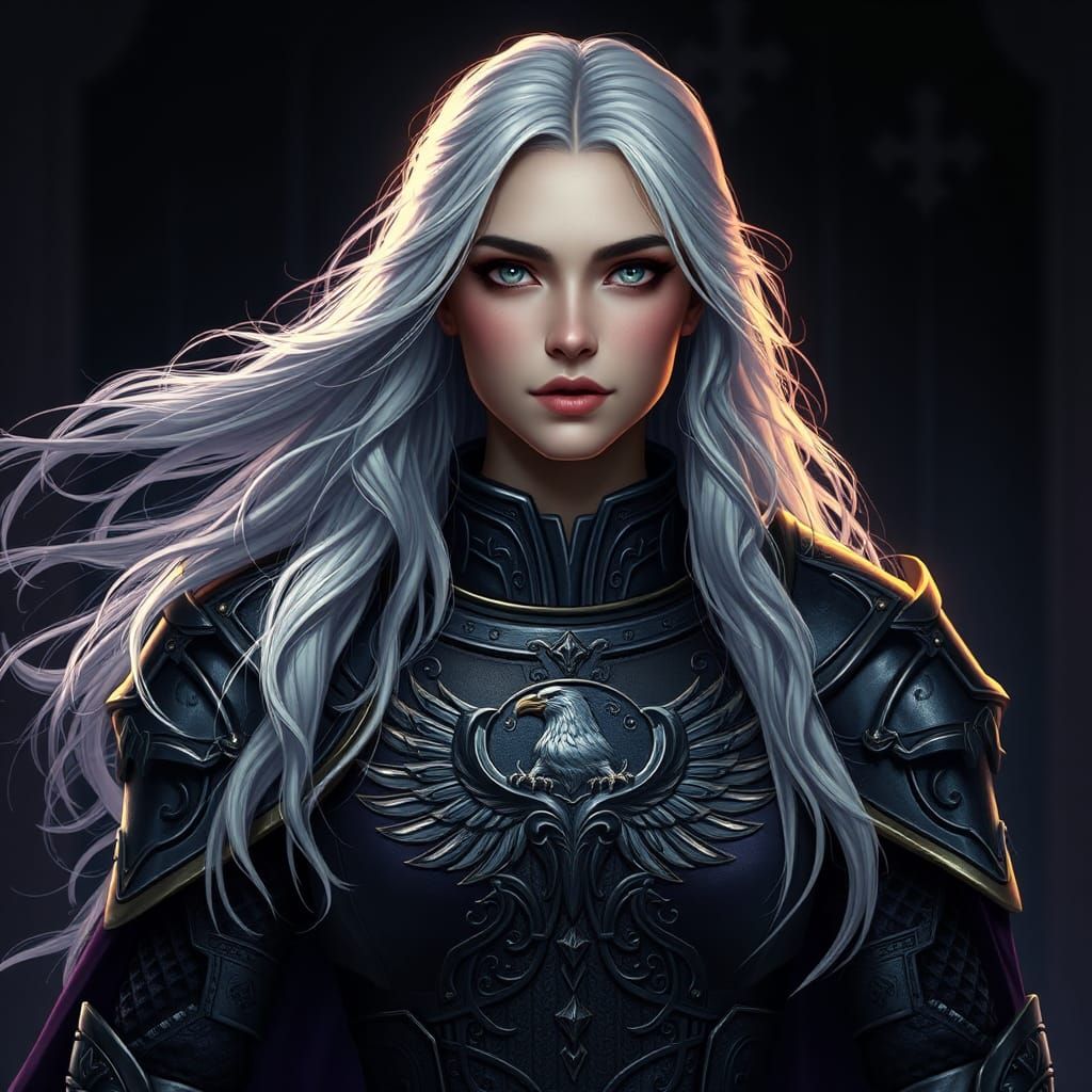 Regal Paladin with Silver Hair and Griffin Emblem