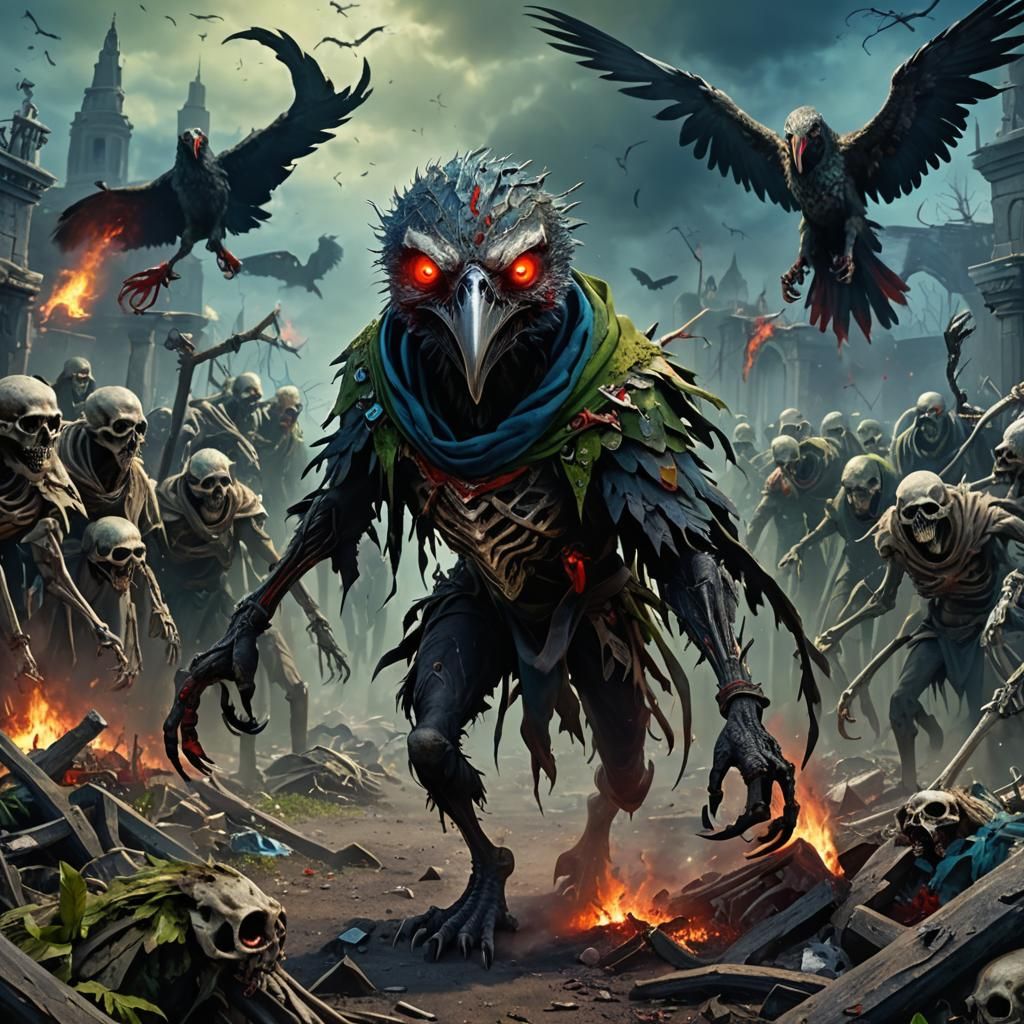 Zombie Aarakocra Necromancer in Detailed Matte Painting