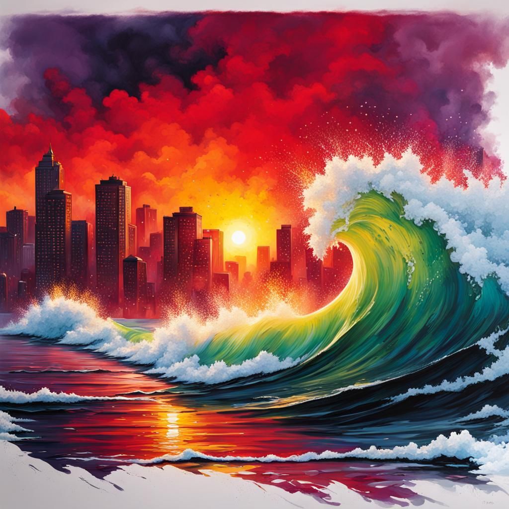 Crimson Wave Crashes on Lake Michigan: Graffiti Art