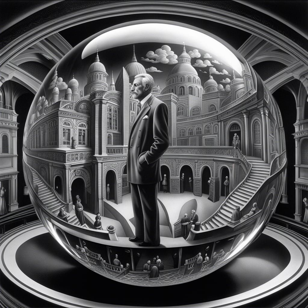 M.C. Escher Relativity in a Glass Sphere