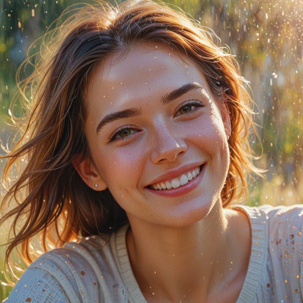 Radiant Young Woman in Impressionist Oil Painting
