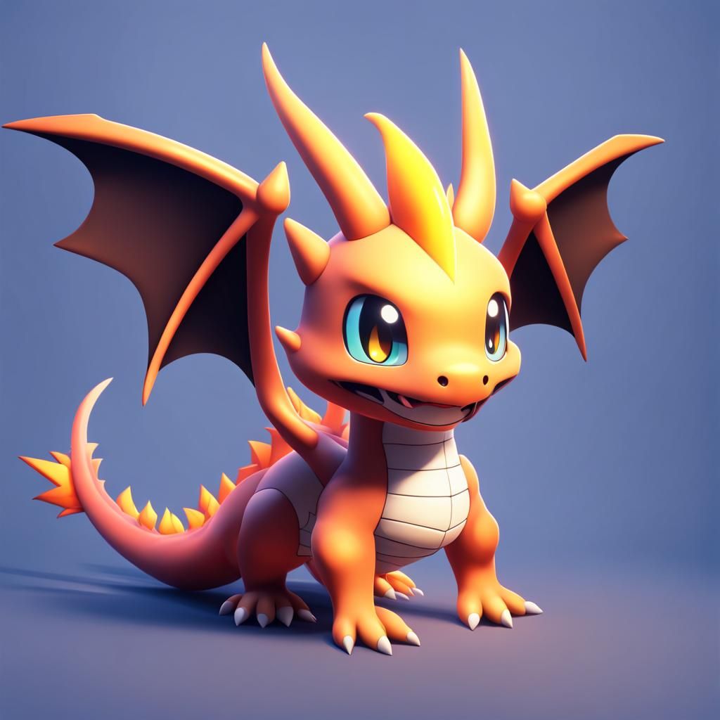 Cute Dragon Pokemon with Fire Background in 3D