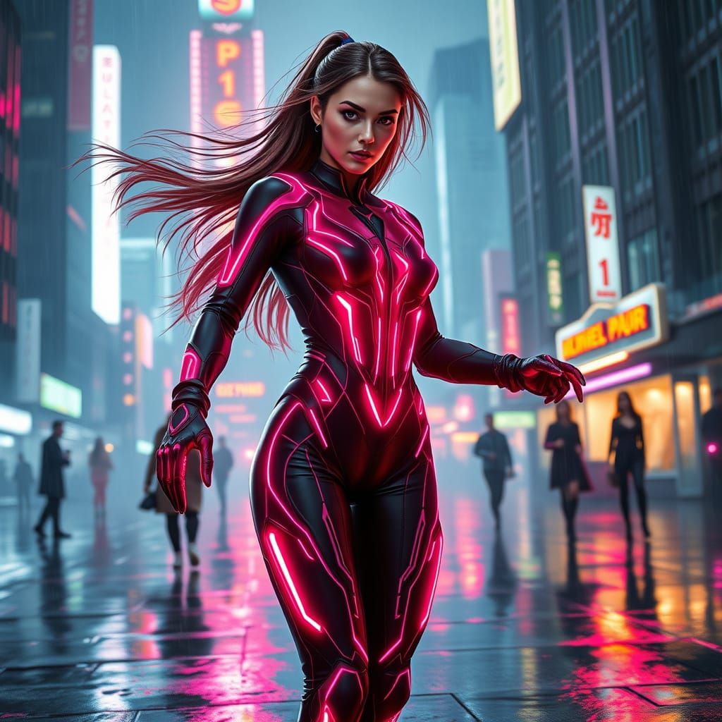 Cyberpunk Superheroine Unleashes Love Powers in Neon City