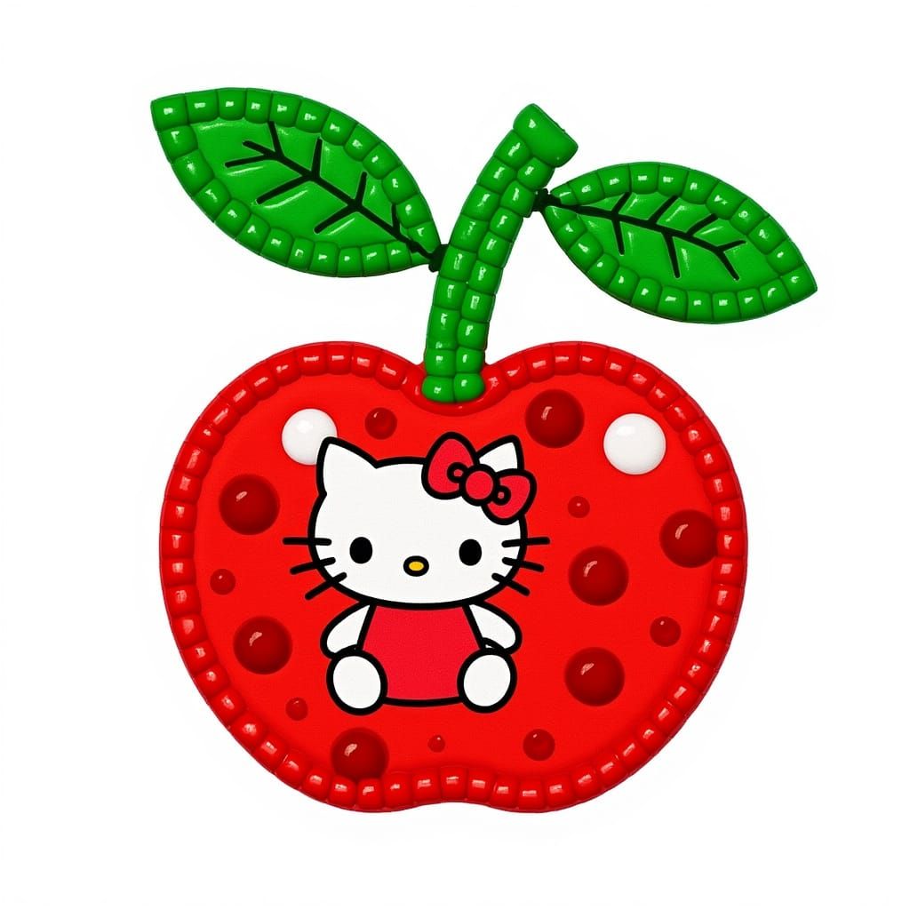Hello Kitty as a Red Cherry Fuse Bead Art