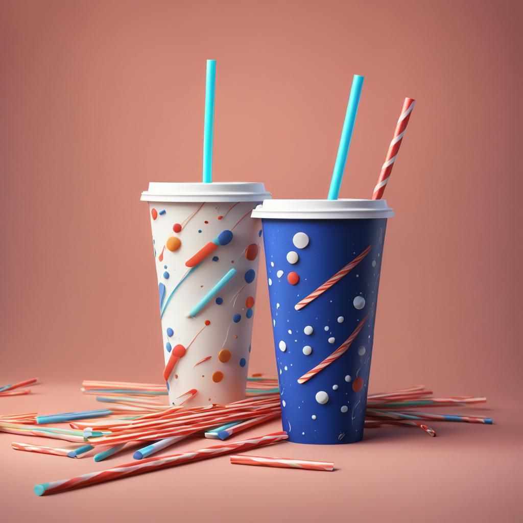 Detailed Matte Painting of Paper Cup and Straws