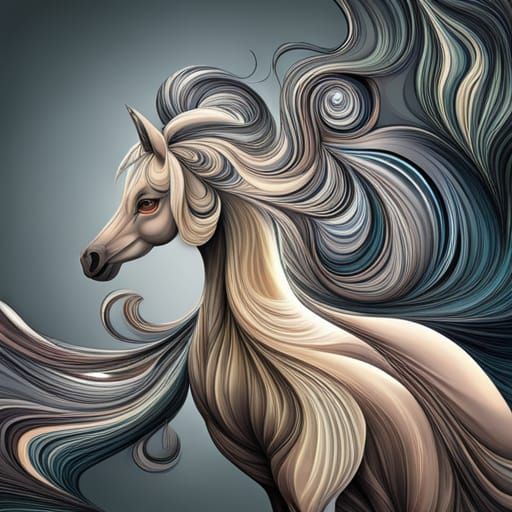 Abstract Black Horse in Fractal Vector Style