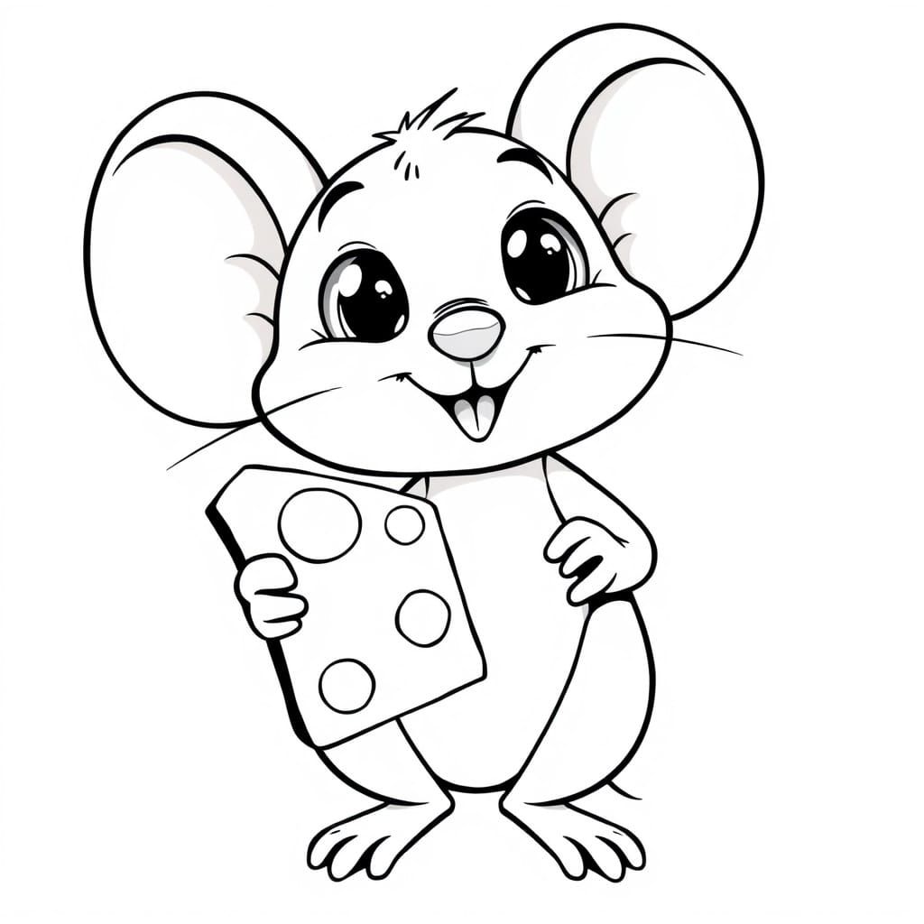 Cute Mouse in Playful Black and White Comic Book Style