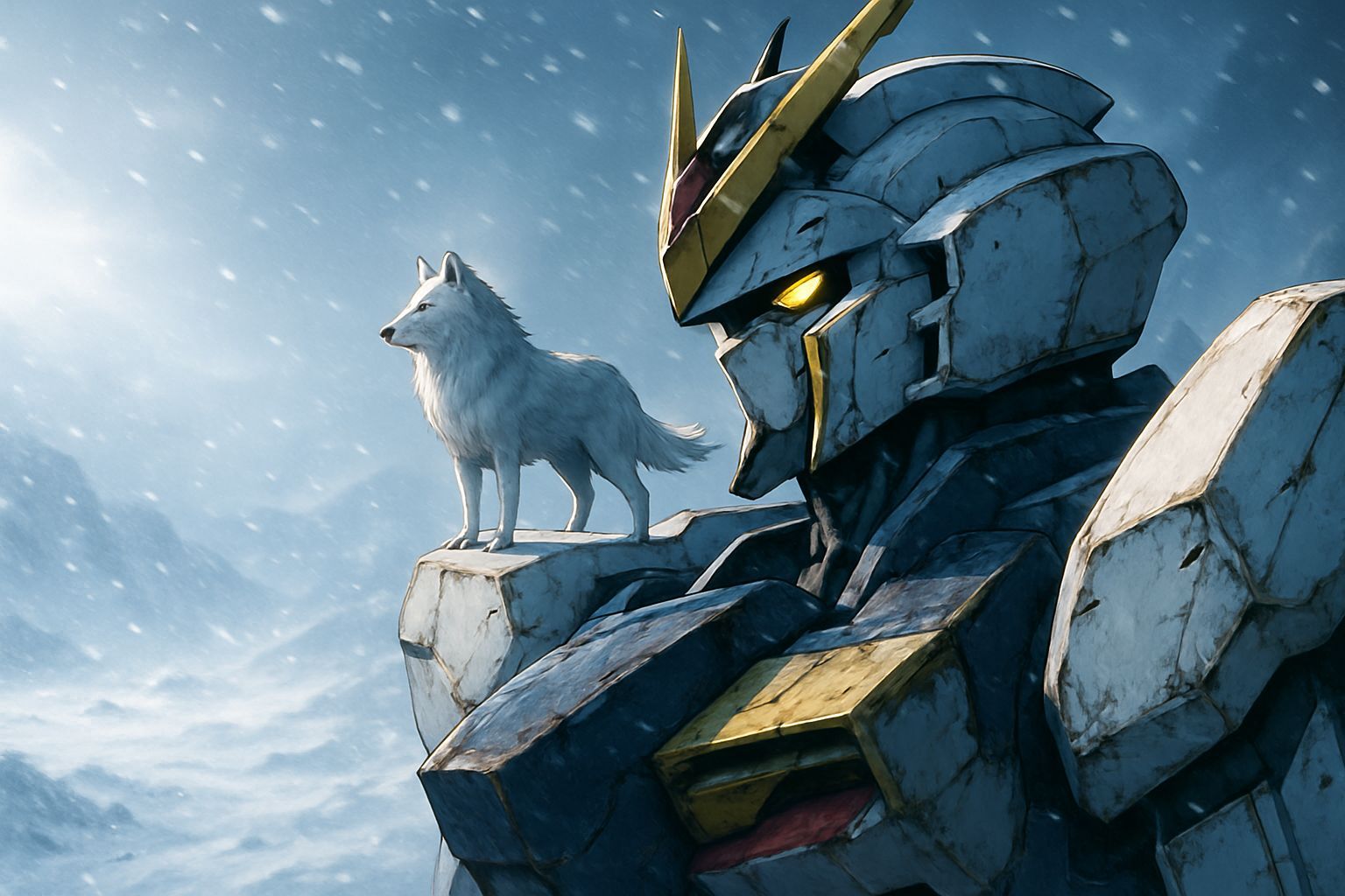 Giant Mech in Snowy Blizzard, Anime Style