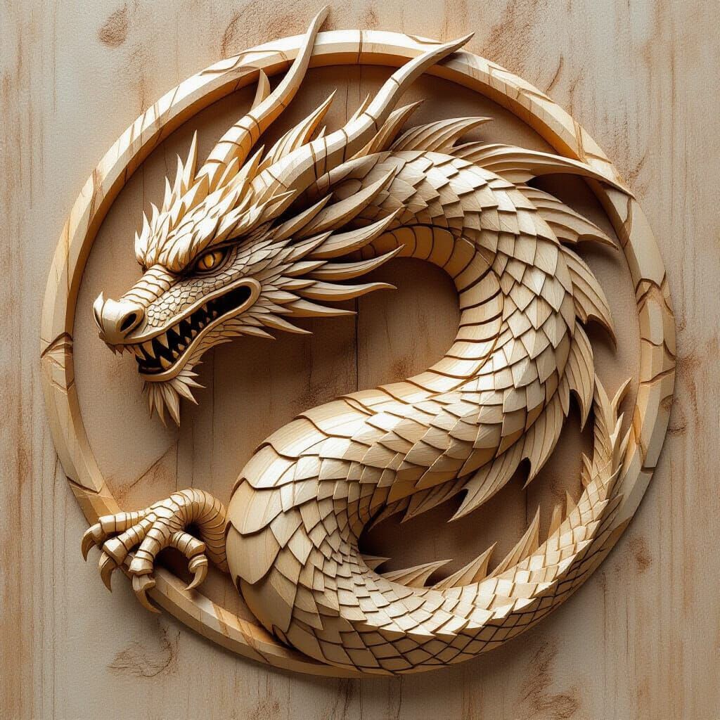 Intricately Carved Wooden Dragon Sculpture