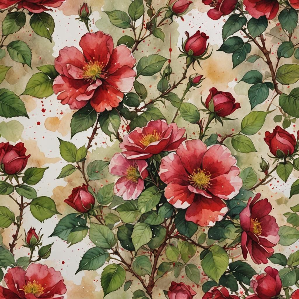 Blood Red Rose in Impressionist Watercolor Style