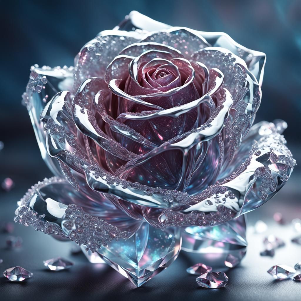 Intricate Crystal Rose in Translucent Prismatic Detail