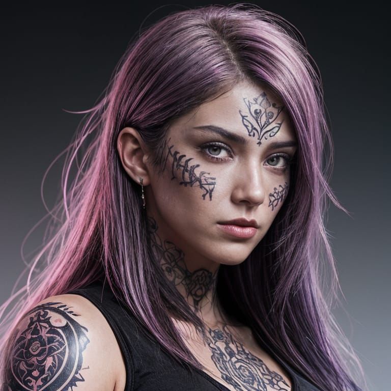 Latina Woman Portrait with Tattoos in Digital Art Style