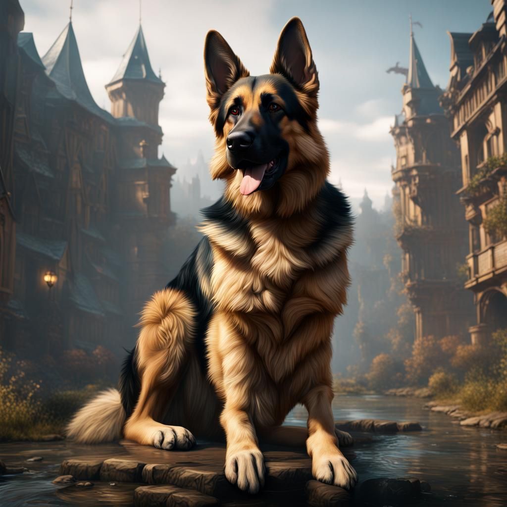 Majestic German Shepherd in Detailed Matte Painting