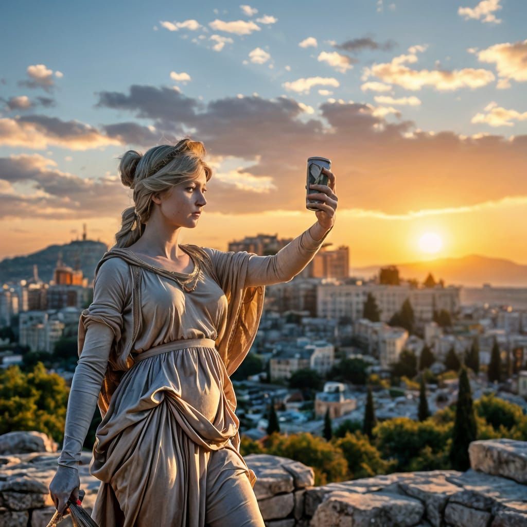 Aphrodite Statue Takes Selfie at Acropolis Ruins
