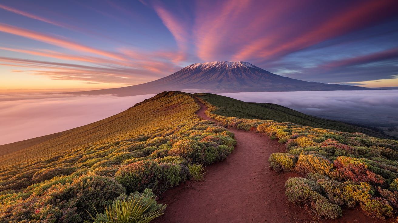 A breathtaking trail and pathway on Mount Kilimanjaro, Tanza...