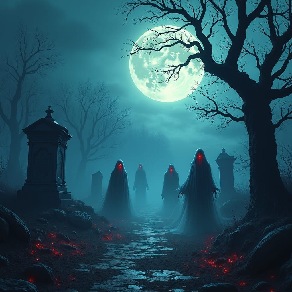 Haunted Graveyard at Dusk: Digital Matte Painting