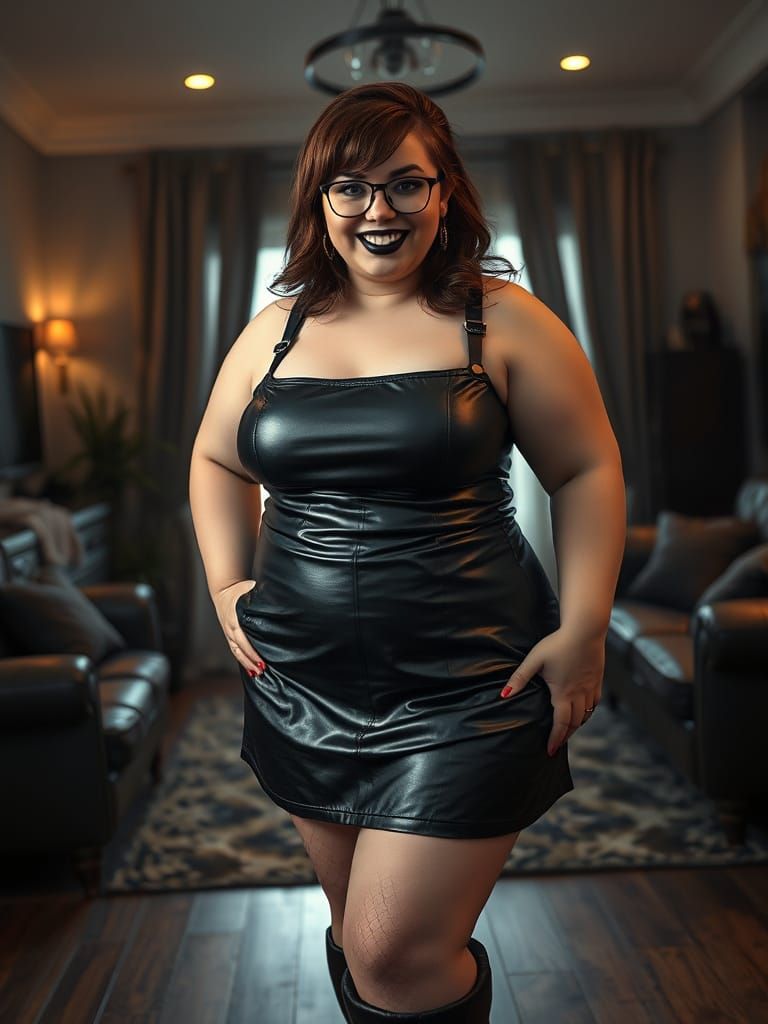 Gothic Woman in Black Leather Minidress