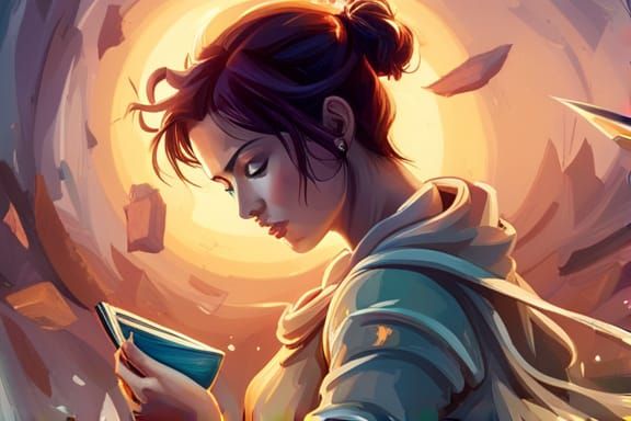 Elegant Wizard Reading in Magical Library, Digital Art