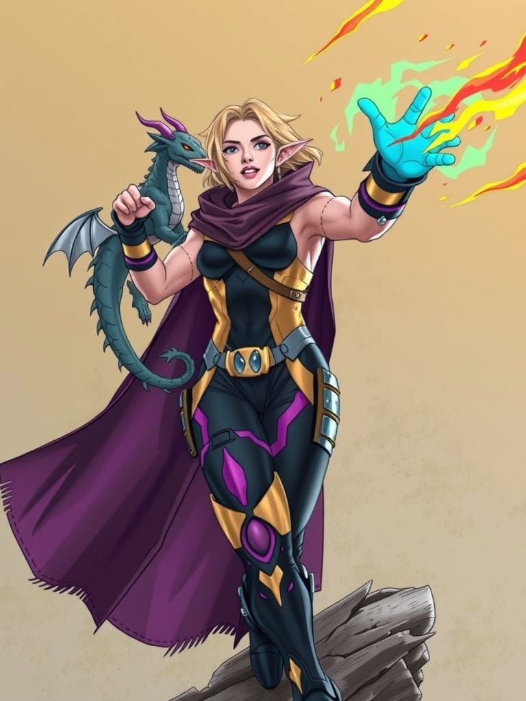 Elf Technomancer and Mechanical Dragon