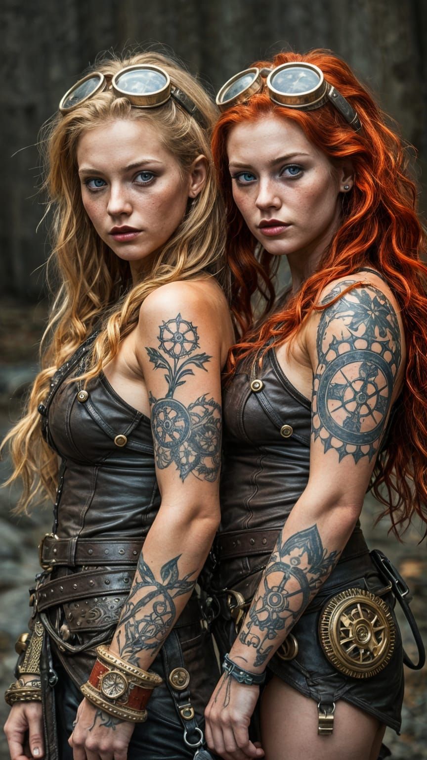 Nordic Viking Women with Steampunk Engine