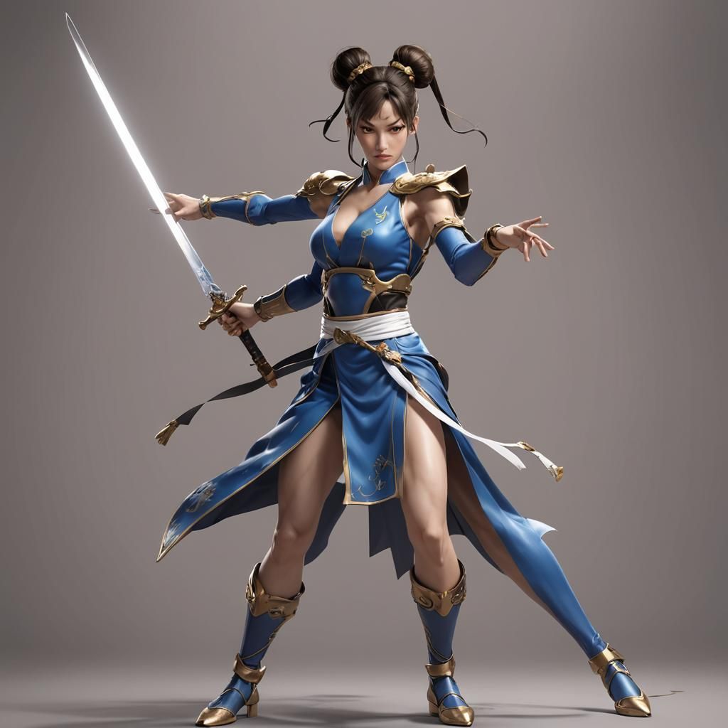 Creepy Anime Fighter with Sword in 3D Style