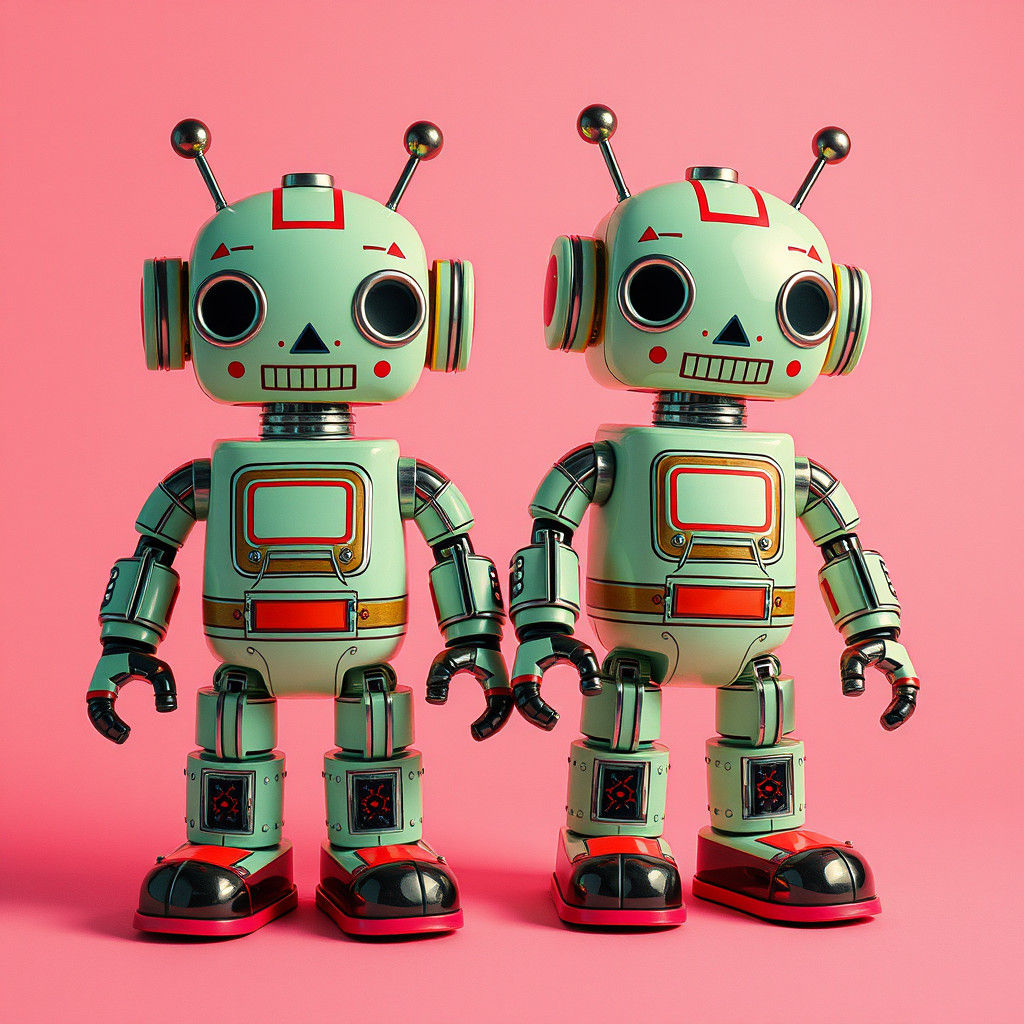 Cute Robot Dolls in Dubuffet Style