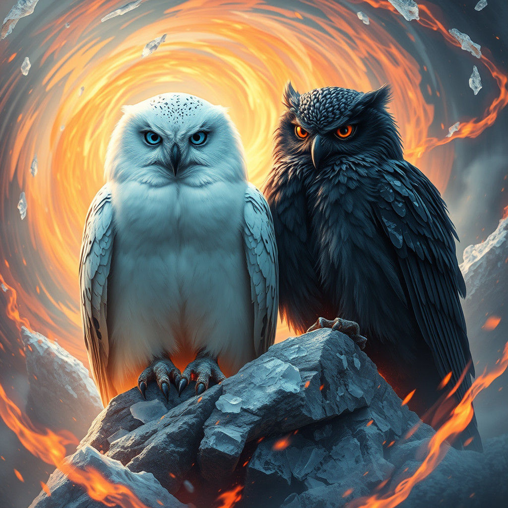 Fire and Ice Owls: A Mystical Dance