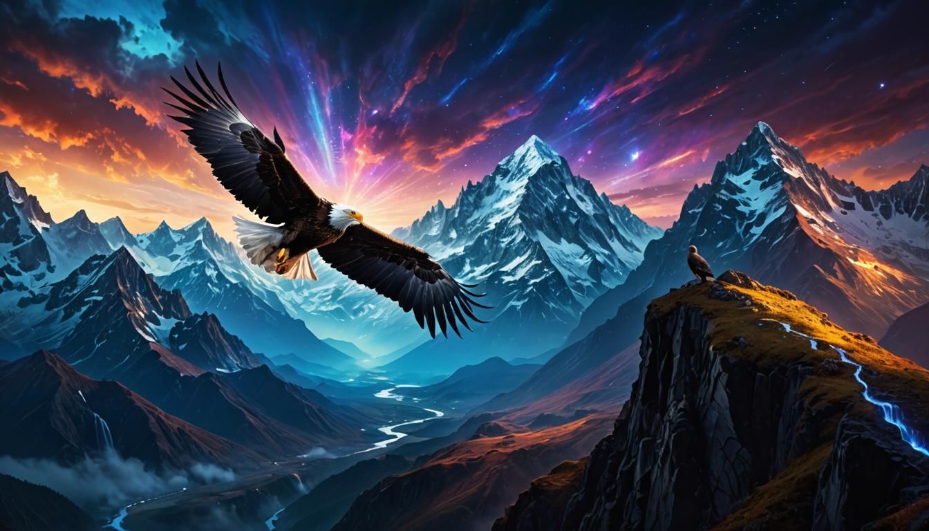 Majestic Eagle Soars Above Mountain Valley