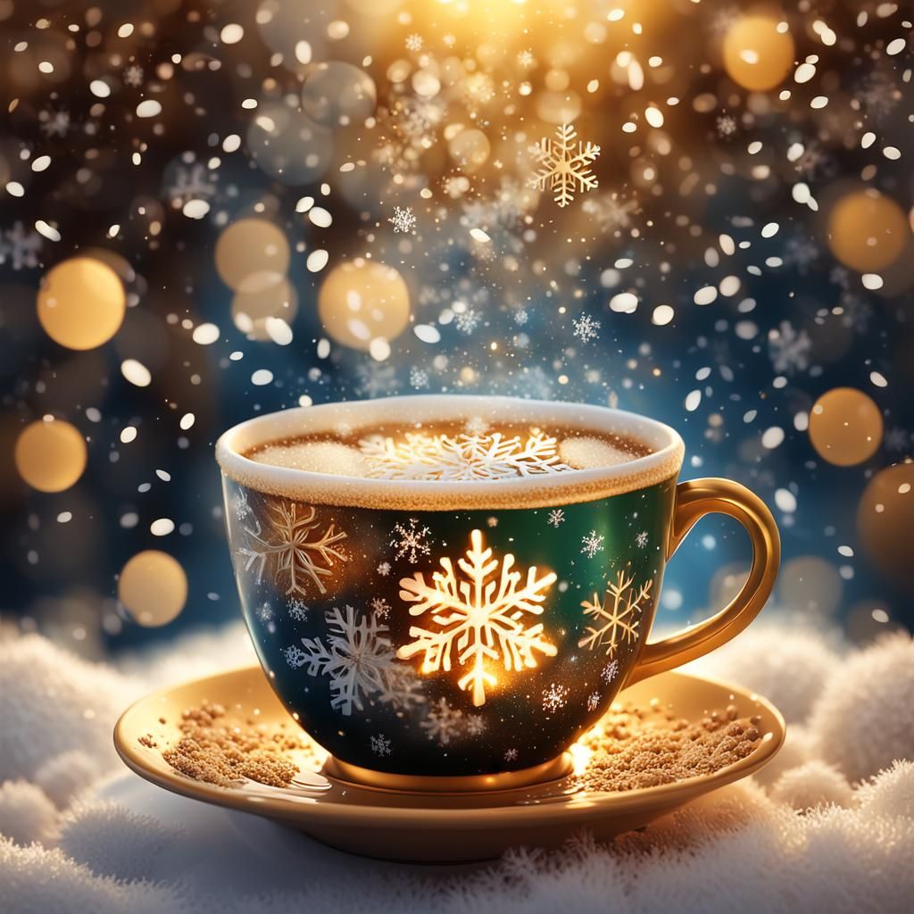 Christmas Coffee: Hyper-Realistic Digital Art Scene