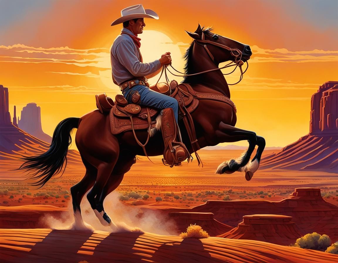 cowboy rider . Monument Valley at sunset