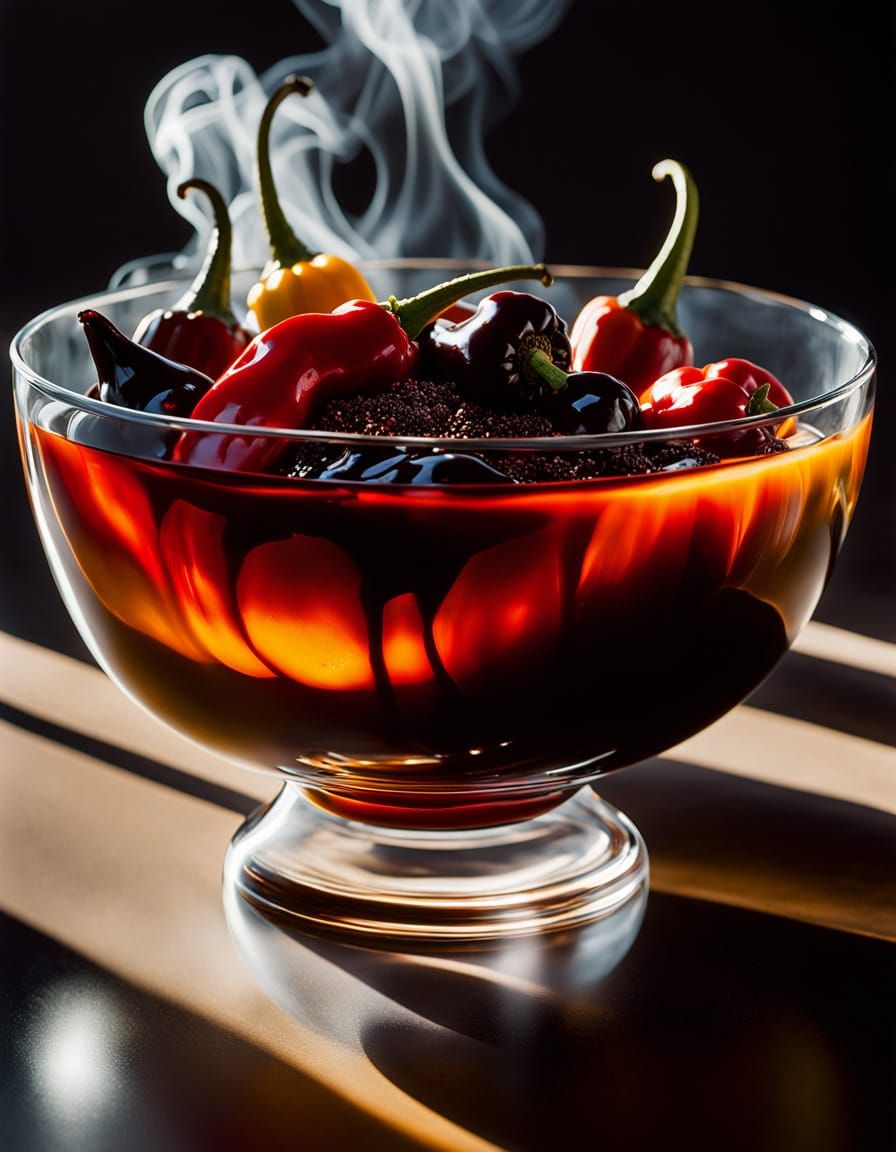 Hyperrealistic Roasted Chiles and Chocolate Sauce