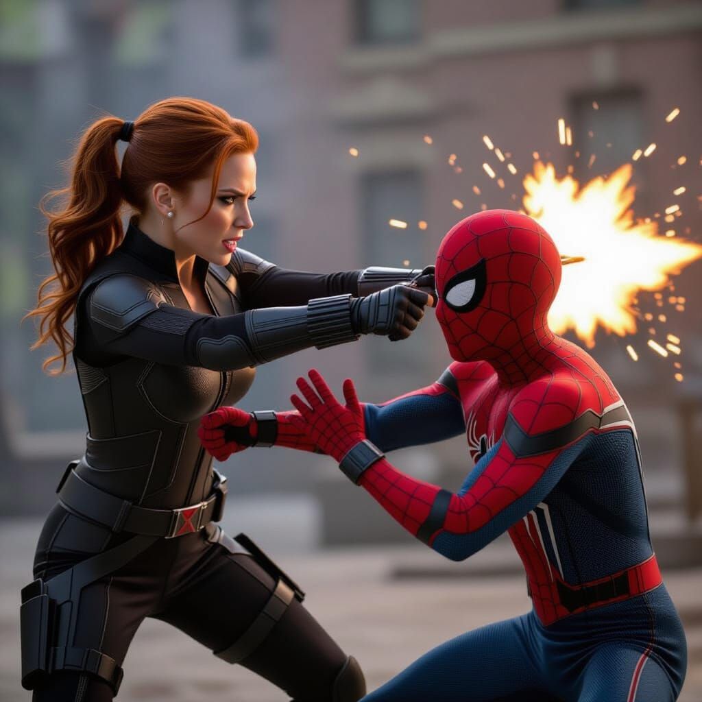 Black Widow Fights Spider-Man in Cinematic Action Scene